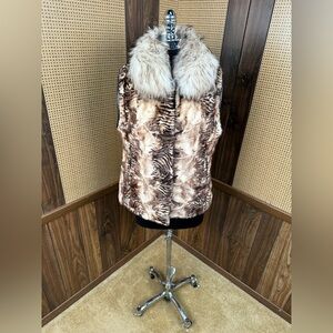 BEAUTIFUL MARBLE MINK SECTIONS W/ BLEACHED RACCOON COLLAR FUR VEST JACKET COAT M